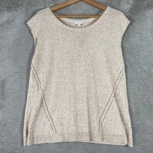 Pure jill Sleeveless Knit Sweater Womens Medium Beige Open Stitch Scoop Neck